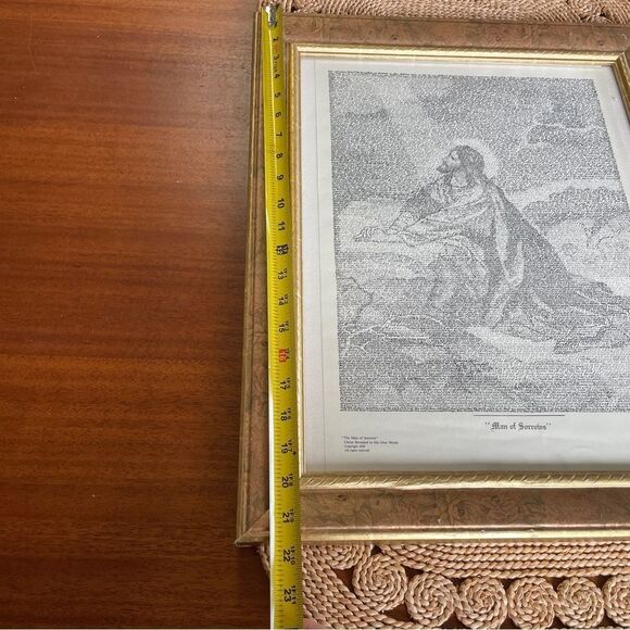 Rare Framed Man Of Sorrows Jesus Scripture Art Print Gold Framed Art 17” x 21.5” - Picture 12 of 14